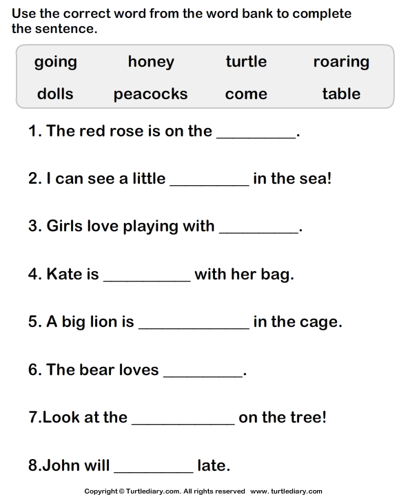 Choose Correct Word To Complete The Sentence Worksheet Free