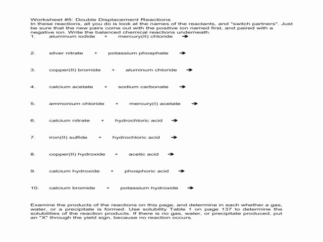 Double replacement metathesis reactions answers