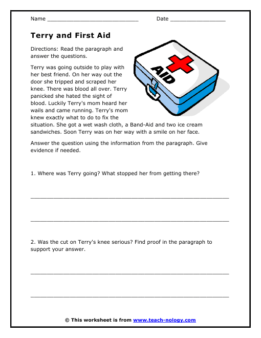 Pictures First Aid For Kids Worksheets Free Worksheets Samples