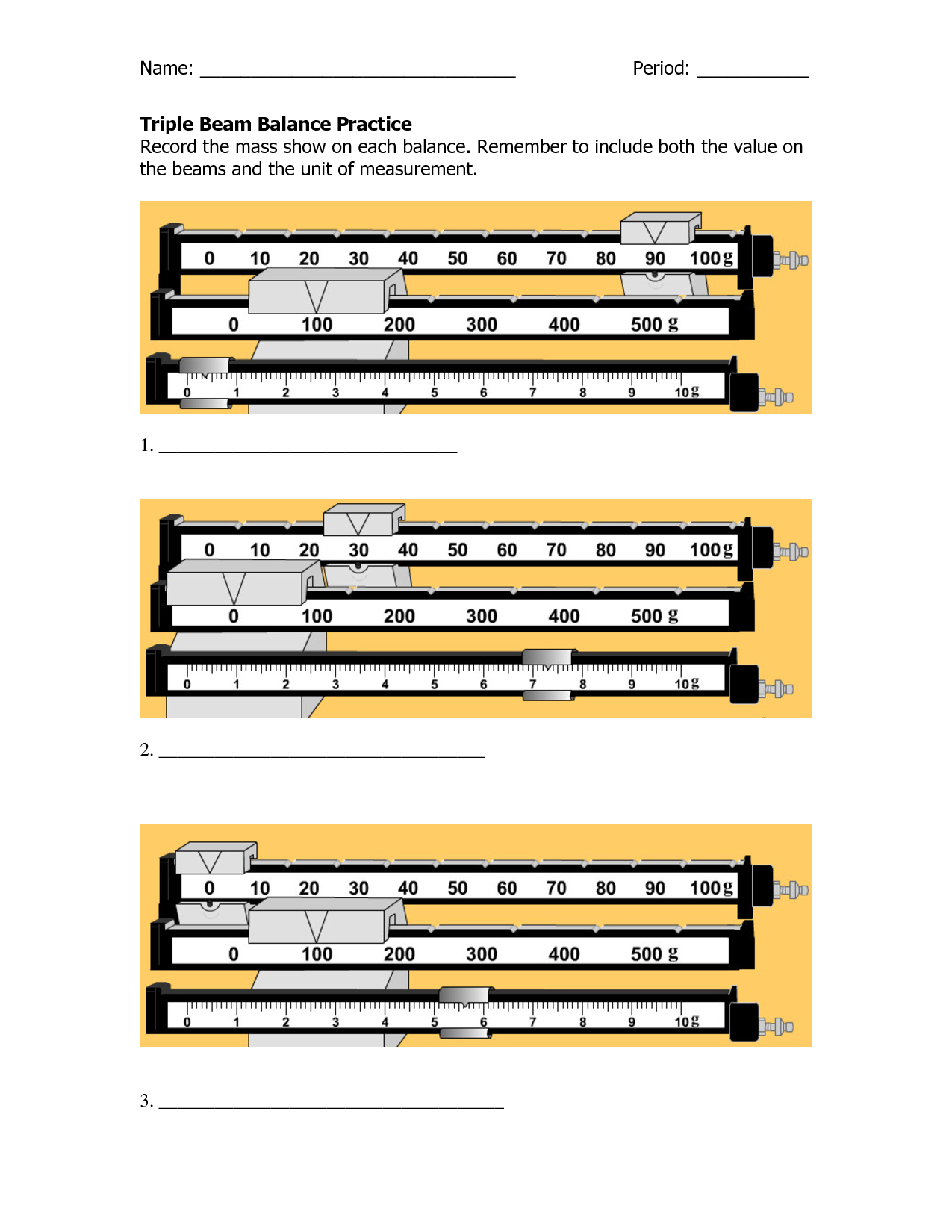 Triple Beam Balance Reading Practice Worksheet With Triple Beam Balance Practice Worksheet