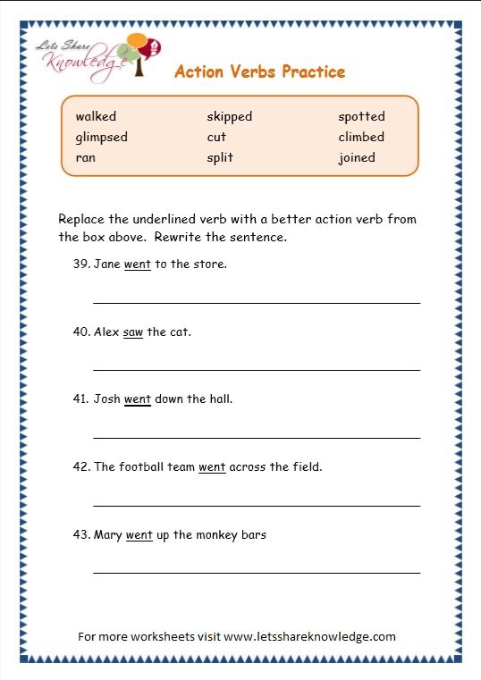 Worksheet On Action Verbs For Grade 3