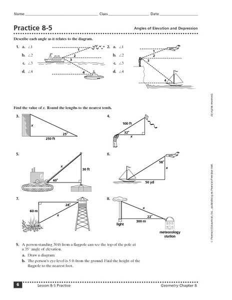 8-4 angles of elevation and depression lesson quiz