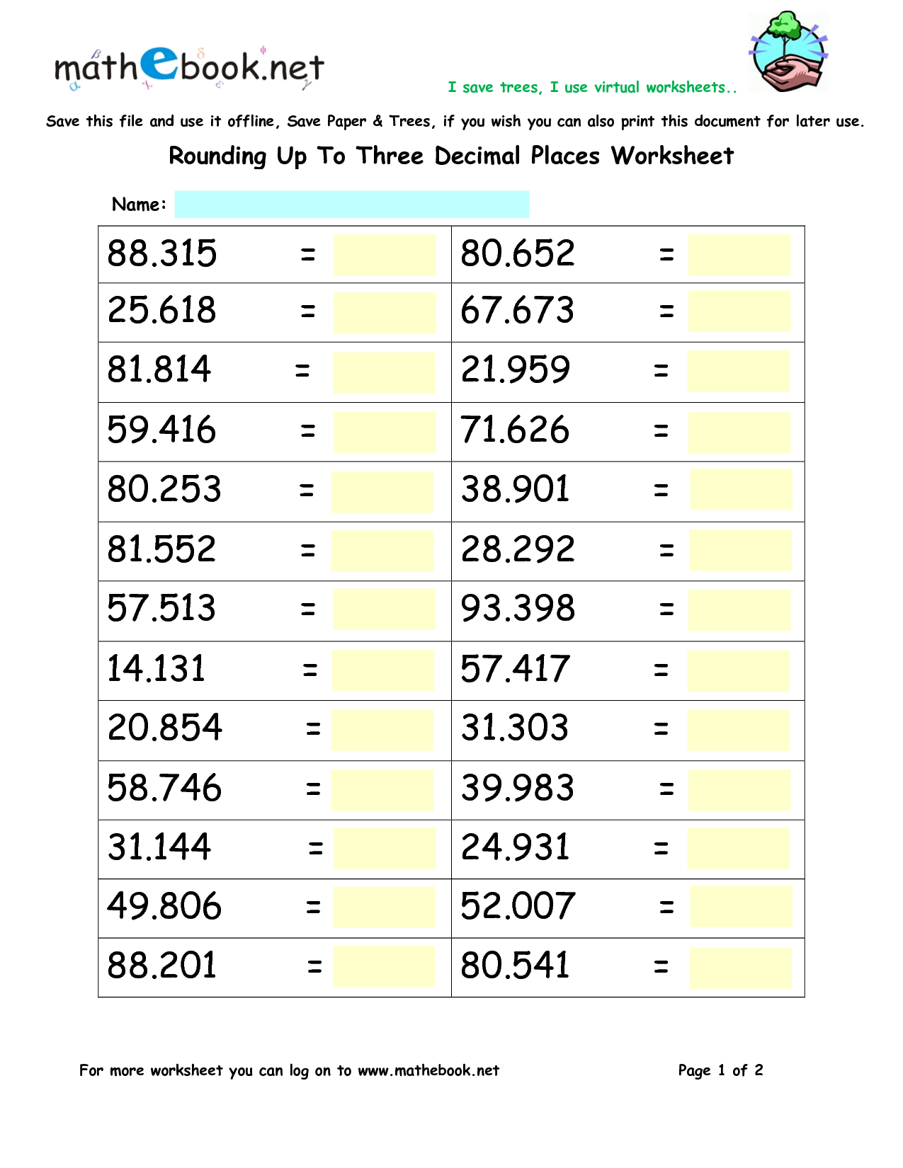 Rounding Decimal To Nearest Place Worksheet Multiple Choice