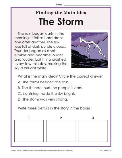 1st Or 2nd Grade Main Idea Worksheet About Storms