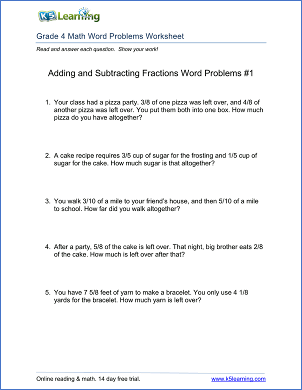 4th Grade Word Problem Worksheets