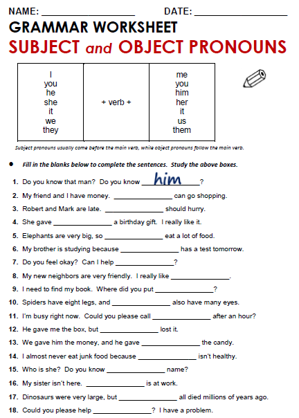 8 1 Object Pronouns Worksheet