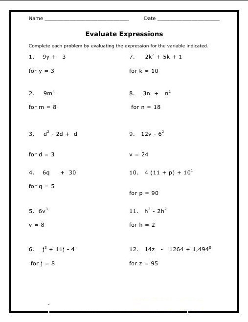 8th Grade Math Worksheets Problems Practice Printable