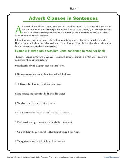 Adverb Clauses In Sentences