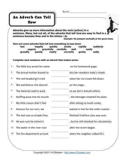 Adverb Worksheets 4th Grade Free Worksheets Library