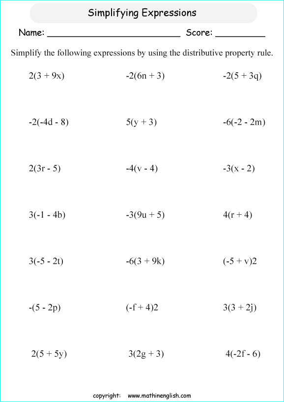 Algebra Distributive Property Worksheet Free Worksheets Library