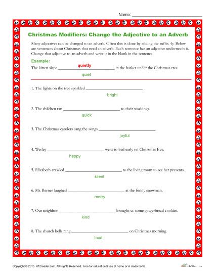 Christmas Modifiers Worksheet