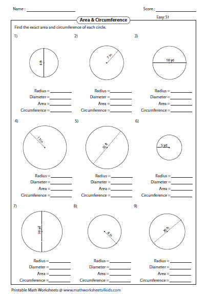 Circumference And Area Of Circle Worksheets