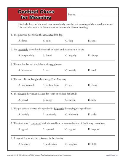Context Clues For Meaning