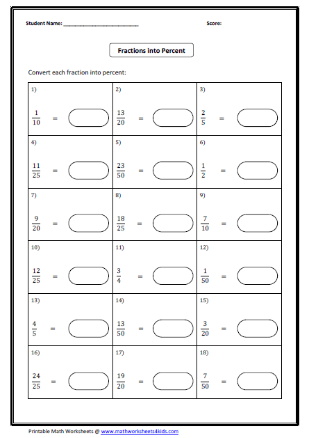 Convert Between Fraction, Decimal And Percent Worksheets