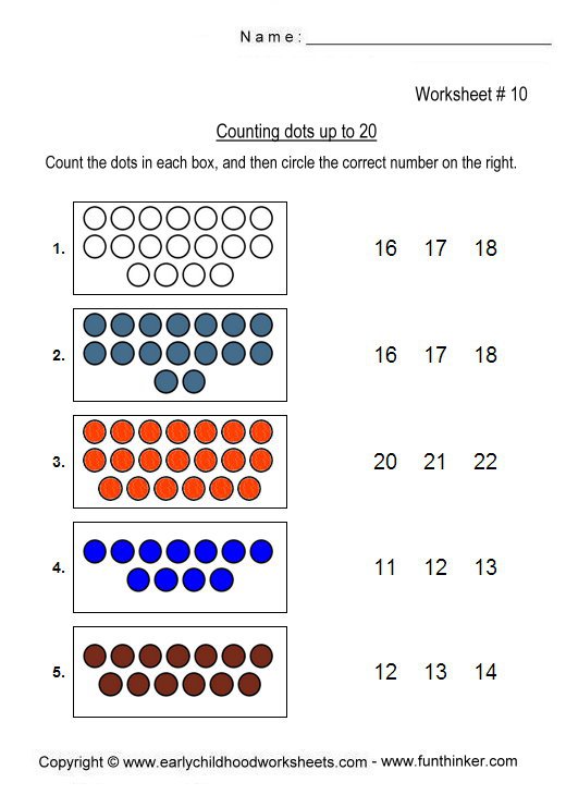 Counting Up To 20 Worksheets