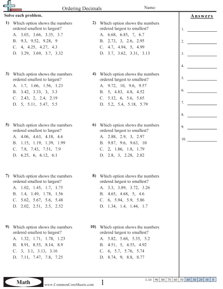 Decimal Worksheets