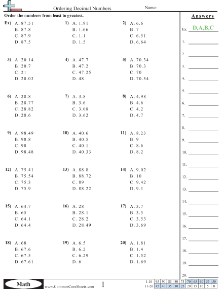 Decimal Worksheets