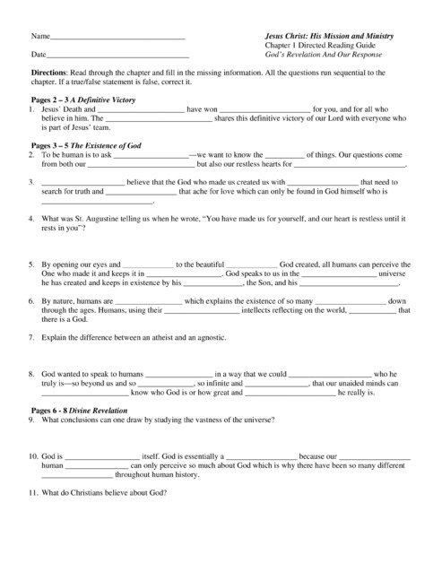 Directed Reading Worksheet