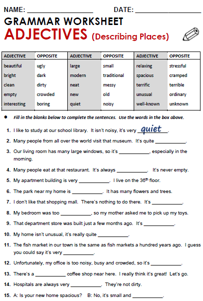 Esl Adjective Worksheets Free Worksheets Library