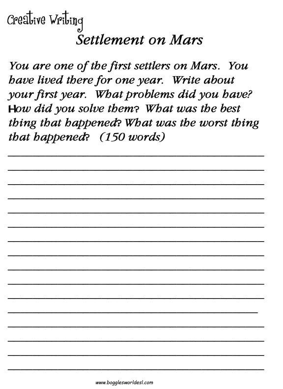 Esl Creative Writing Worksheets