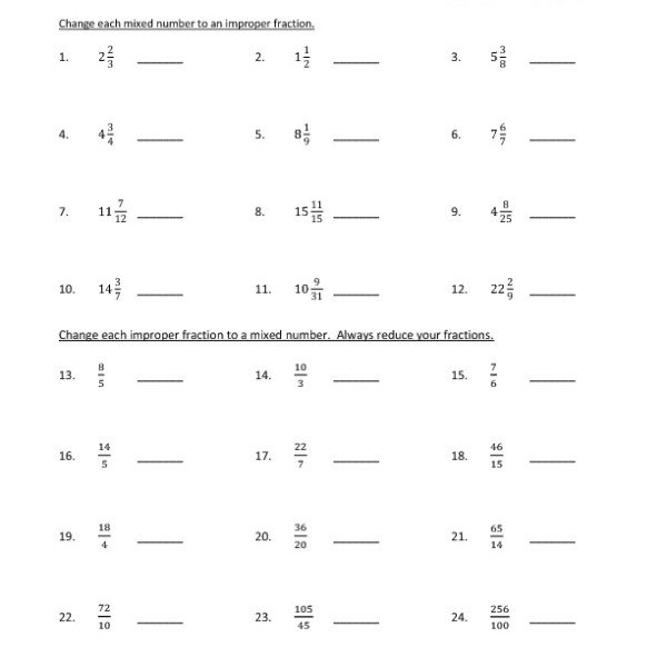 Fifth Grade Improper Fractions And Mixed Numbers Worksheet 06