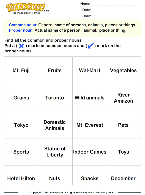 Find Common And Proper Nouns Worksheet
