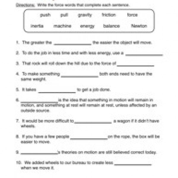 Force Motion And Energy Worksheets Free Worksheets Library