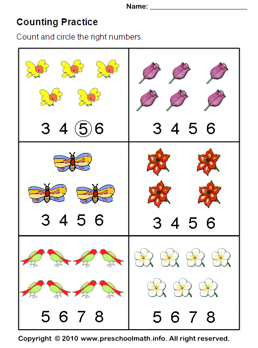 Free Preschool Counting Practice Math Worksheets