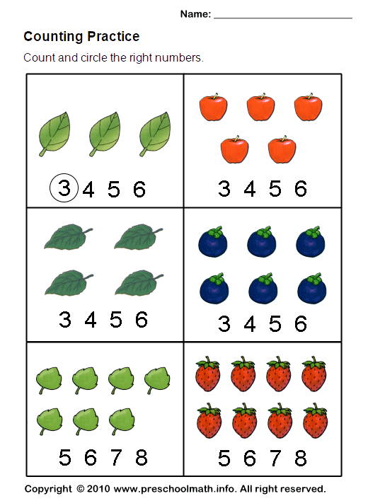 Free Preschool Counting Practice Math Worksheets