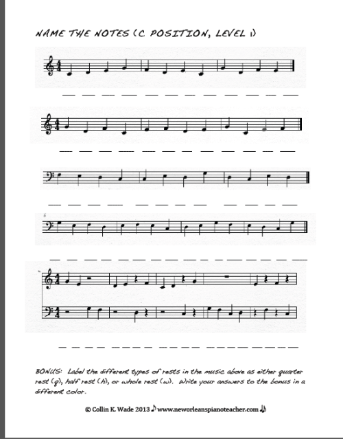 Free Worksheet! Note Naming C Position Treble And Bass Clef