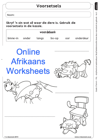 Grade 3 Online Afrikaans Worksheets Voorsetsels  For More Visit