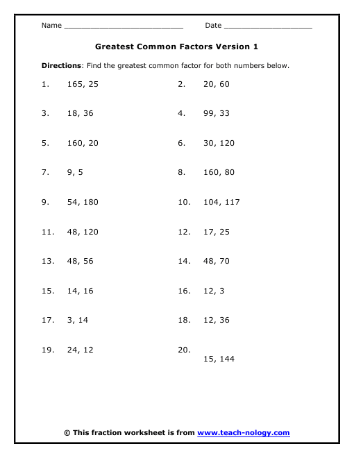 Greatest Common Factor Worksheets Dasfrac46 Gif