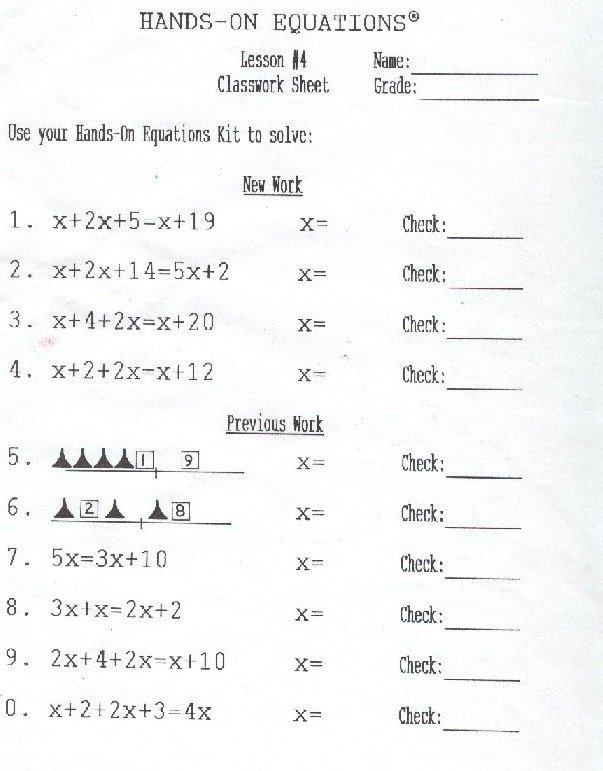 Hands On Equations Worksheet Free Worksheets Library