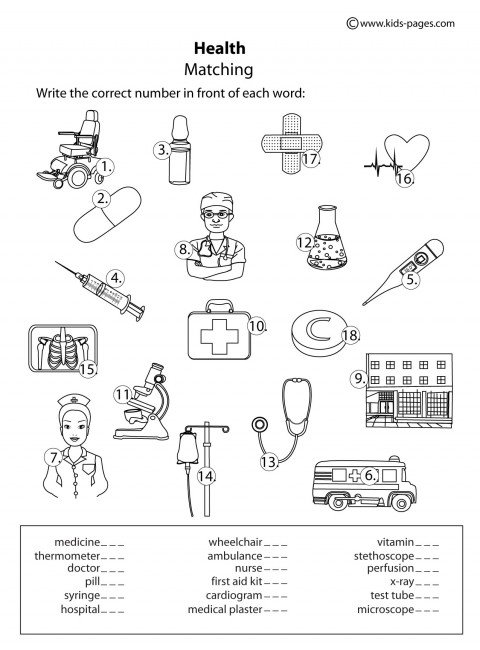 Health Matching B&w Worksheet