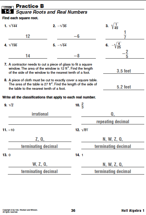 Holt Algebra 1 Worksheet Answers Free Worksheets Library