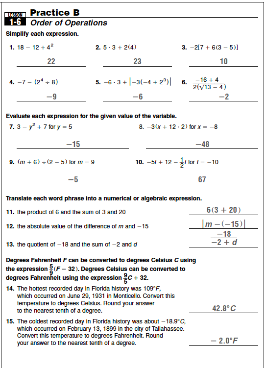 Holt Algebra 1 Worksheet Answers Free Worksheets Library