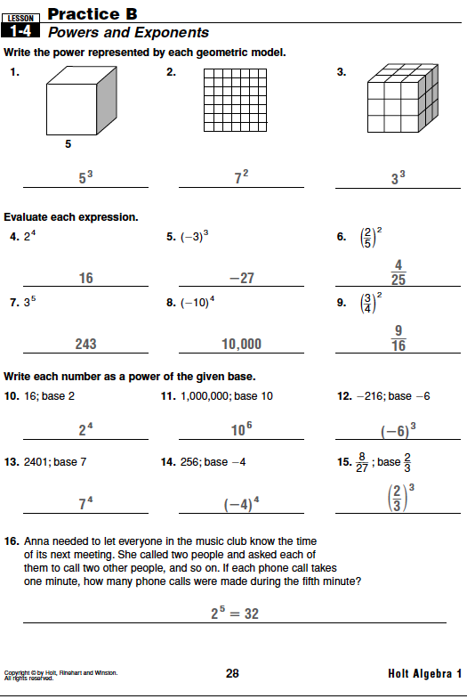 Holt Algebra 1 Worksheet Answers Free Worksheets Library