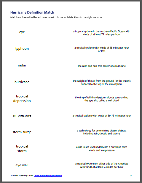Hurricane Worksheets