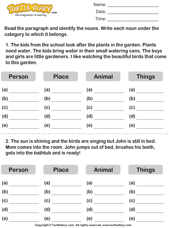 Identifying Nouns In A Paragraph Worksheet