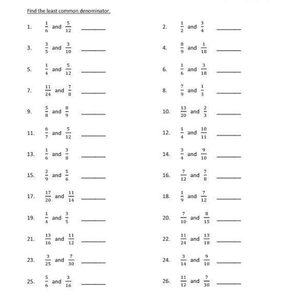 Lowest Common Denominator Worksheets Free Worksheets Library