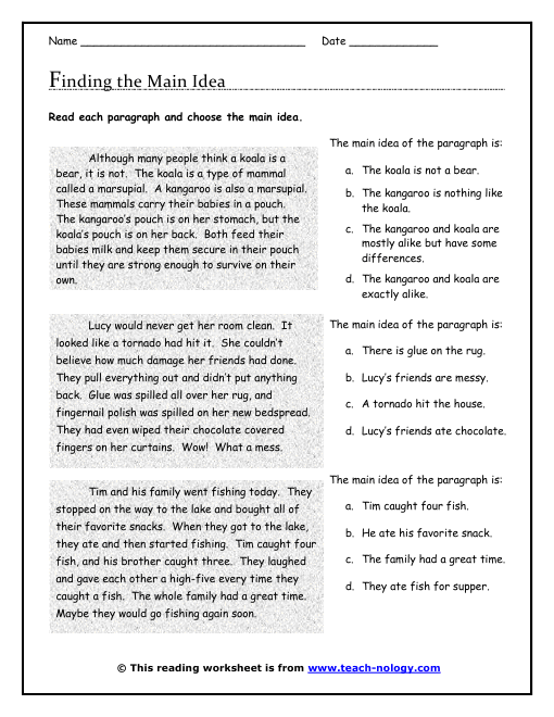 Main Idea Free Worksheets Free Worksheets Library