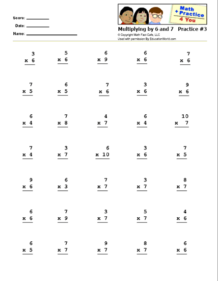 Math Practice 4 You  Multiplying By 6 & 7 Practice Sheet  3
