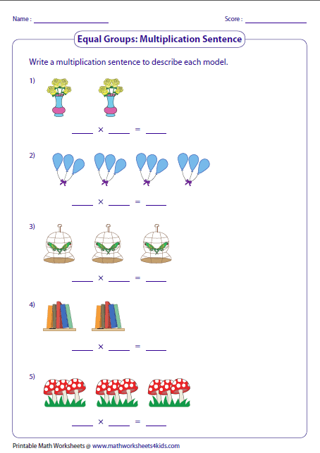 Multiplication Models Worksheets