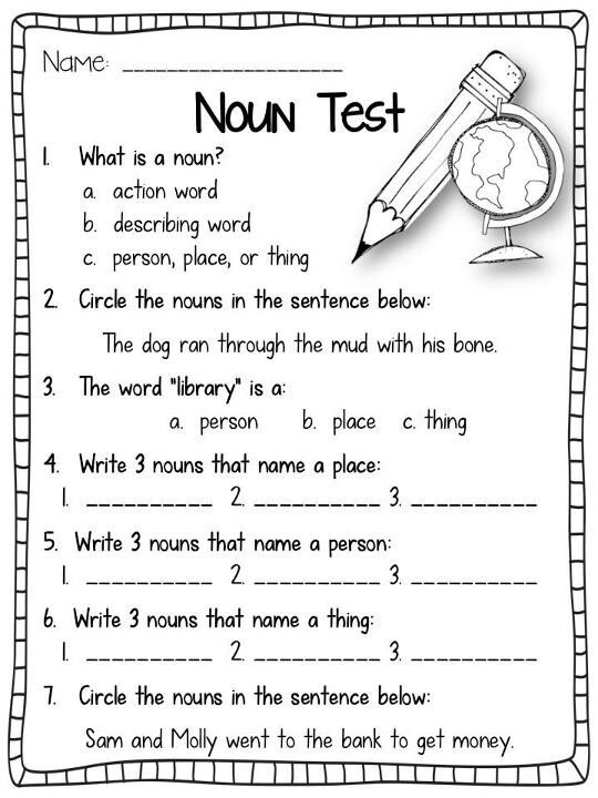 Nouns Test For 1st Graders