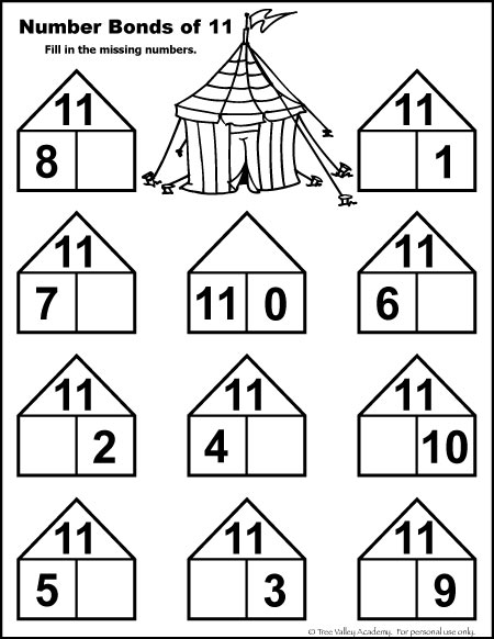 Number Bonds To 11 Free Math Worksheets