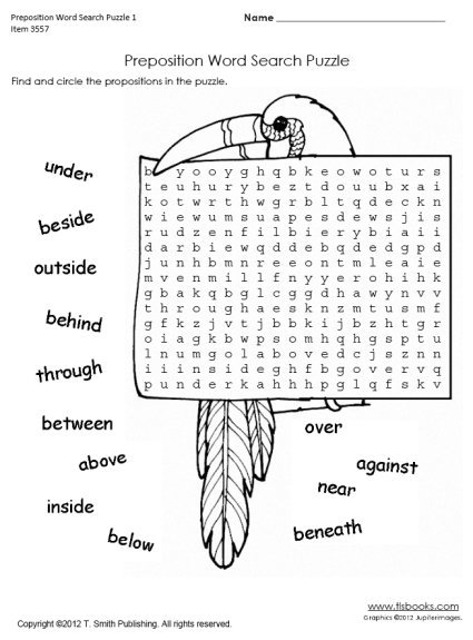 Preposition Word Search Puzzle 1