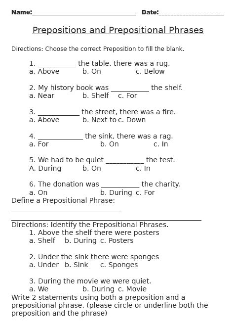 Preposition Worksheets Free Worksheets Library