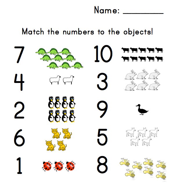 Preschool Number Matching Worksheet