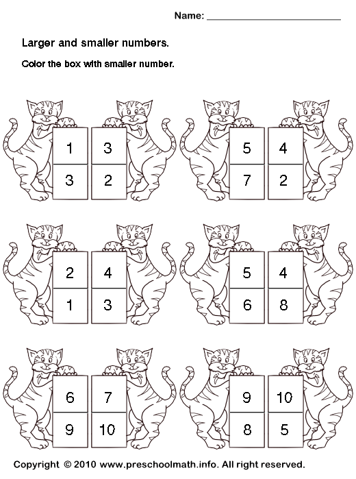 Preschool Smaller Number Math Worksheets