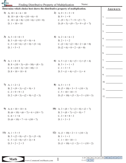 Properties Worksheets